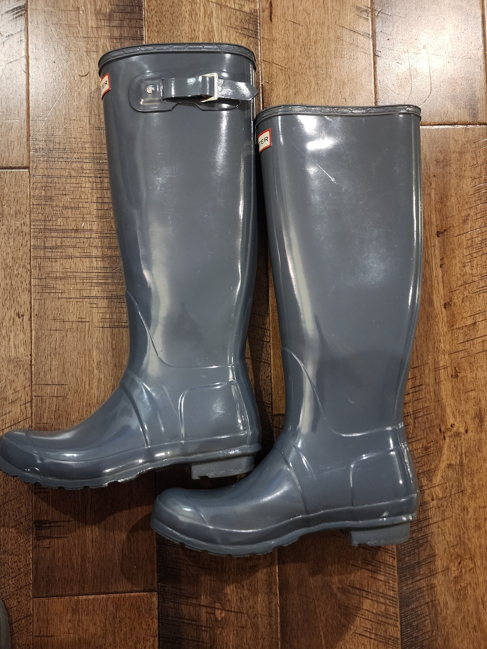 Hunter Gray Rain Boots Tall Glossy Women's Size 7